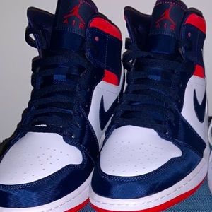 Jordan 1 Mid Red, White, and Blue